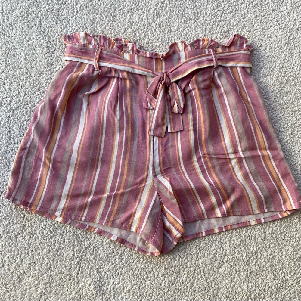 NWT love, Fire Girls Paper Bag Pink Striped Shorts, Size Small